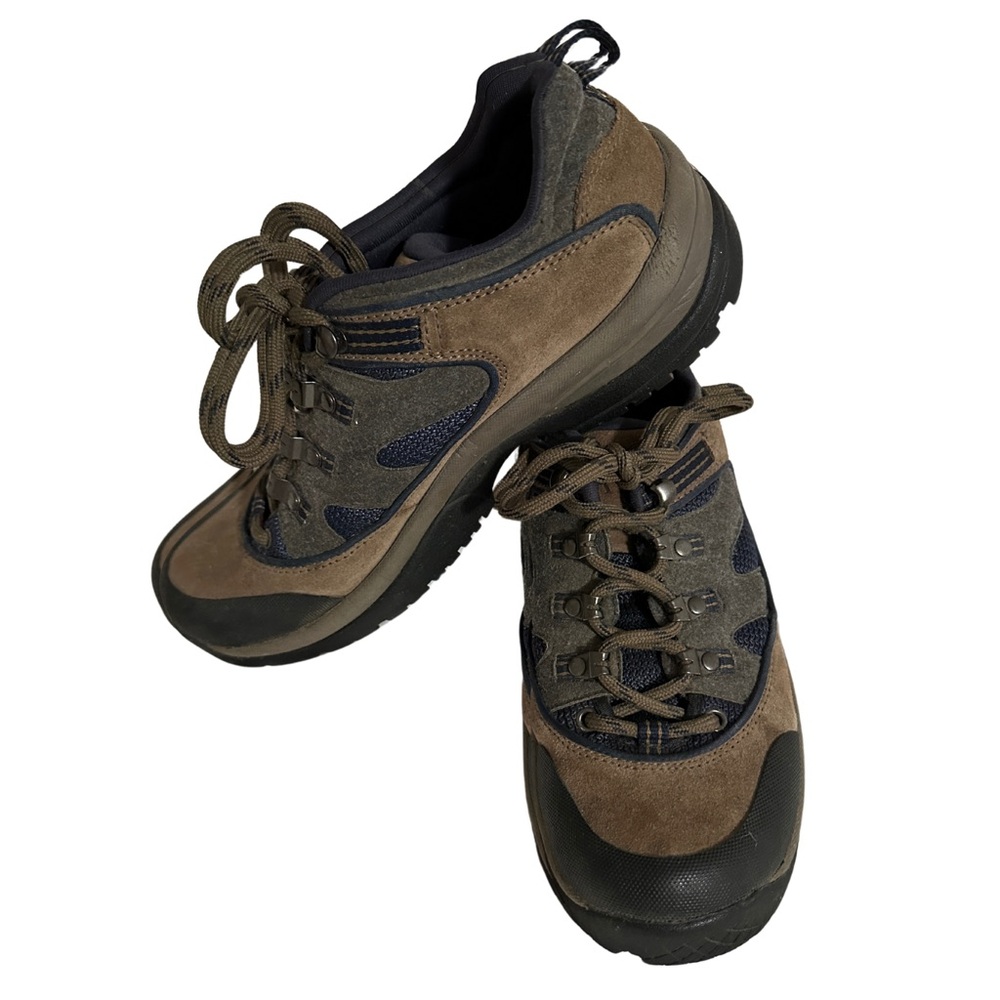 Brown and Black Hiking Shoes with Rugged Sole and Reinforced Toe
